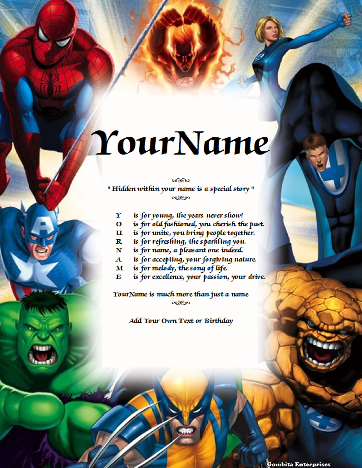 Fantastic Four Name Poem Story PDF Version