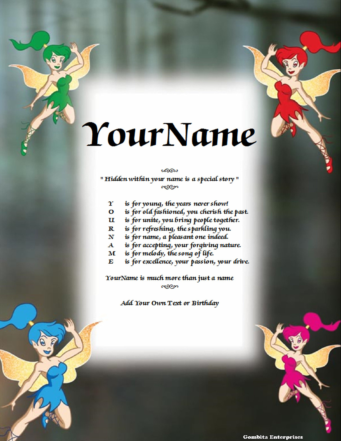 Fairies 3 Name Poem Story PDF Version