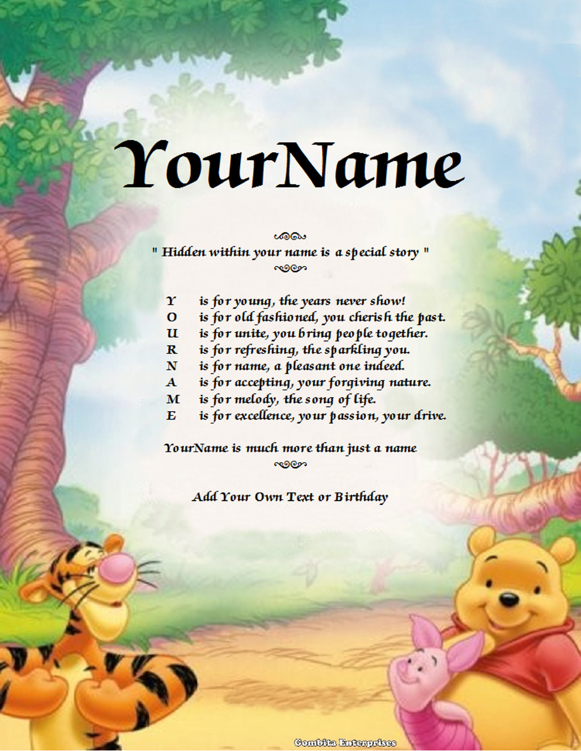 Pooh and Friends Name Poem Story PDF Version