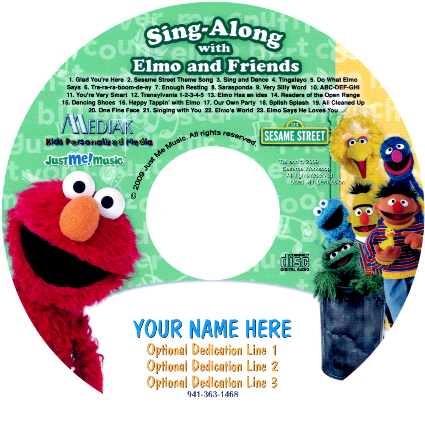  SING ALONG WITH ELMO AND FRIENDS - NAME PERSONALIZED - CD DISK & OPTIONAL DIGITAL MP3