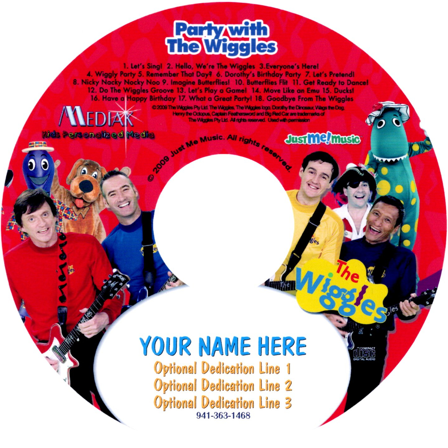 PARTY WITH THE WIGGLES - NAME PERSONALIZED - CD DISK & OPTIONAL DIGITAL MP3