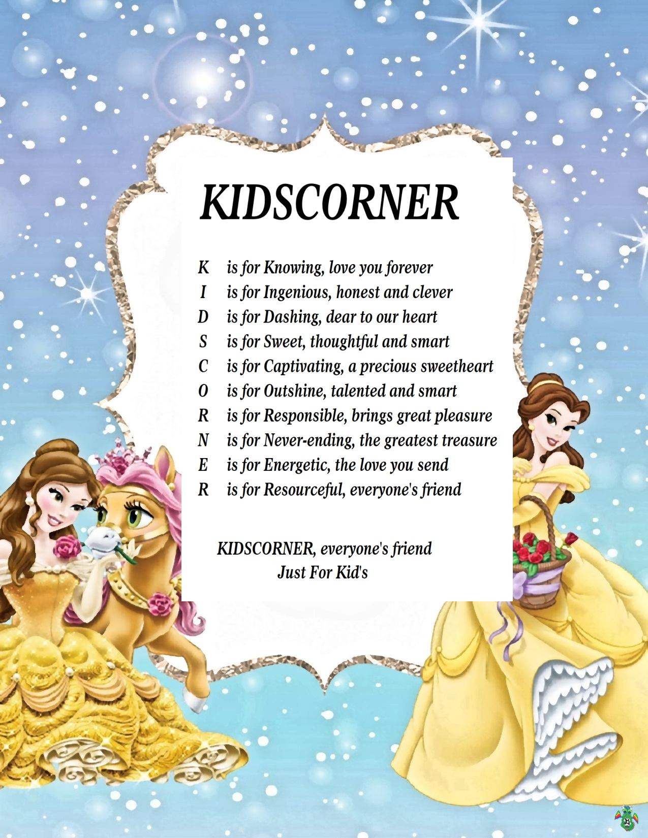 Kid's Corner Disney Princess & Pony Child's Name Poem 