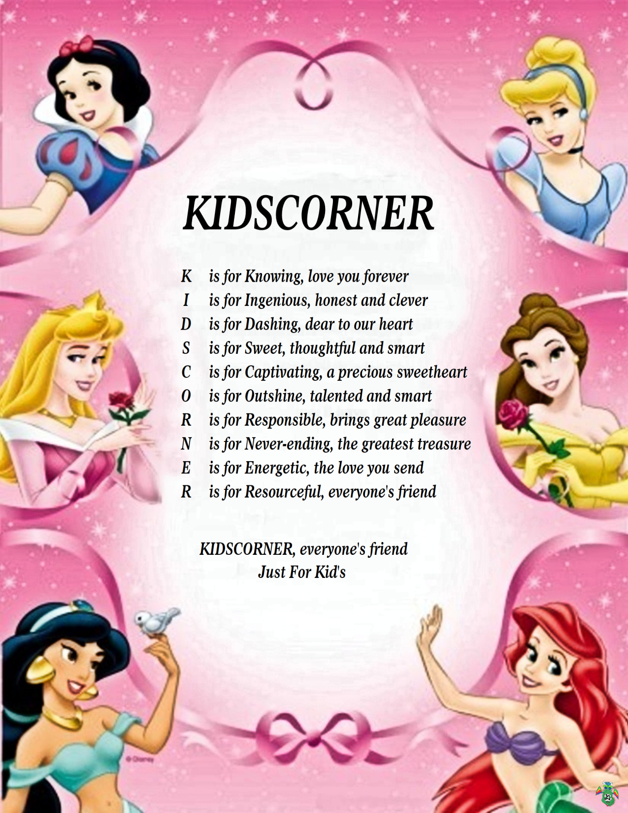 Kid's Corner Disney Princess Child Name Poem