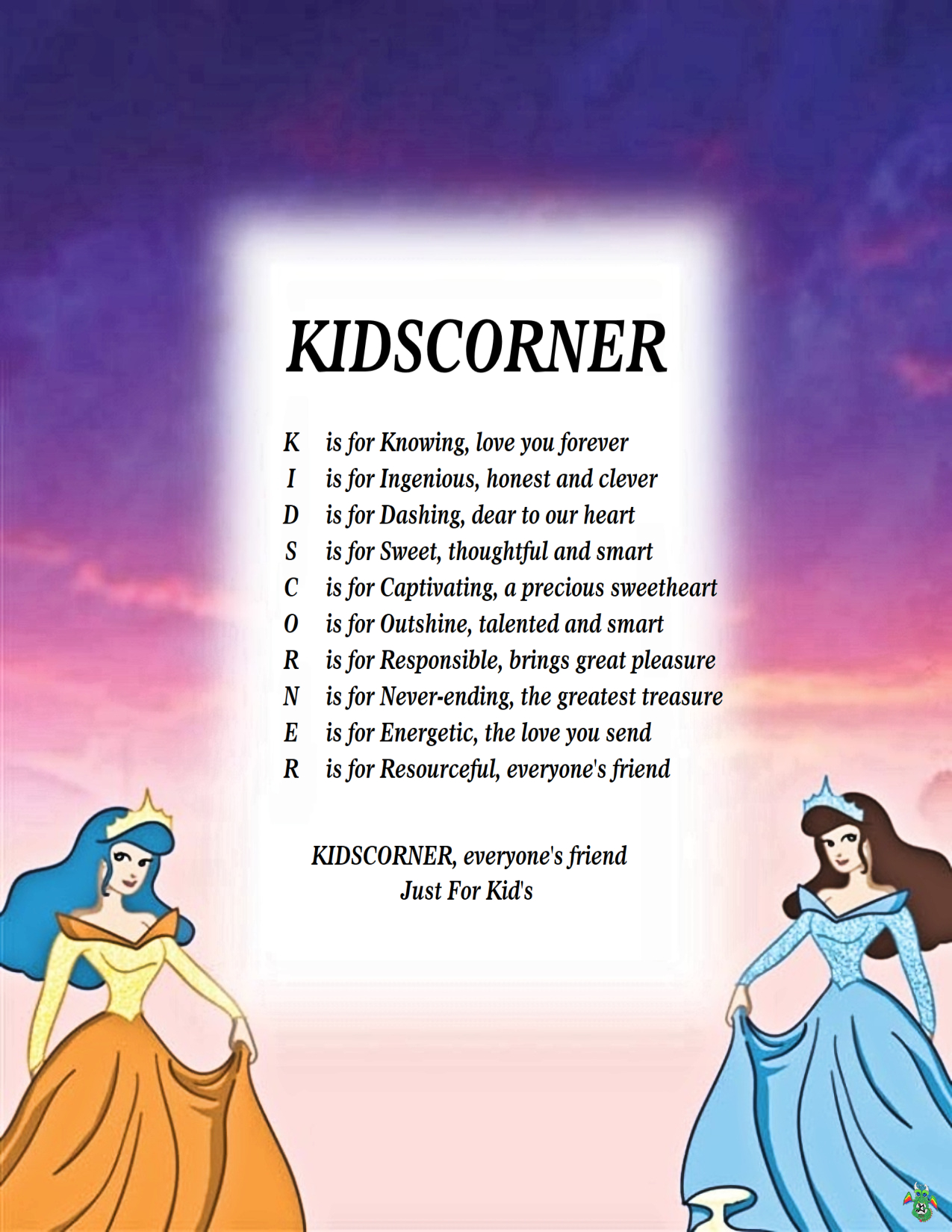 Kid's Corner Disney Princess Child Name Poem