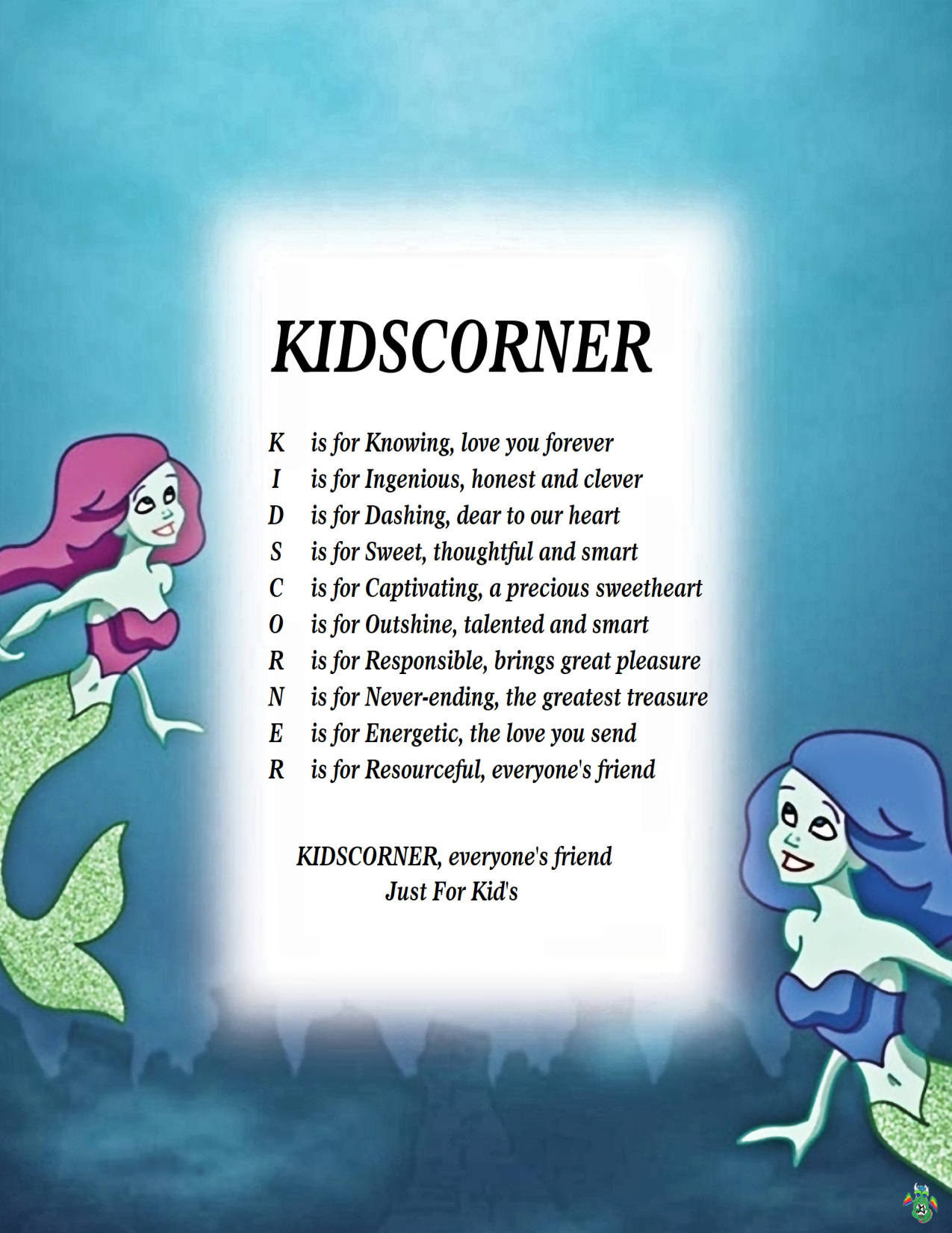 Kid's Corner Mermaids Child Background Name Poem Story