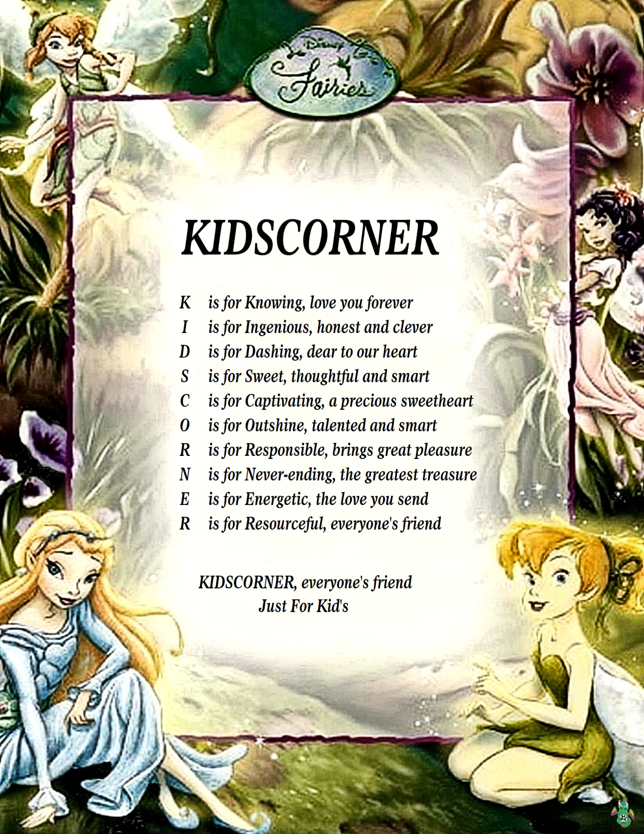 Kid's Corner Fairies 2 Child  Name Poem