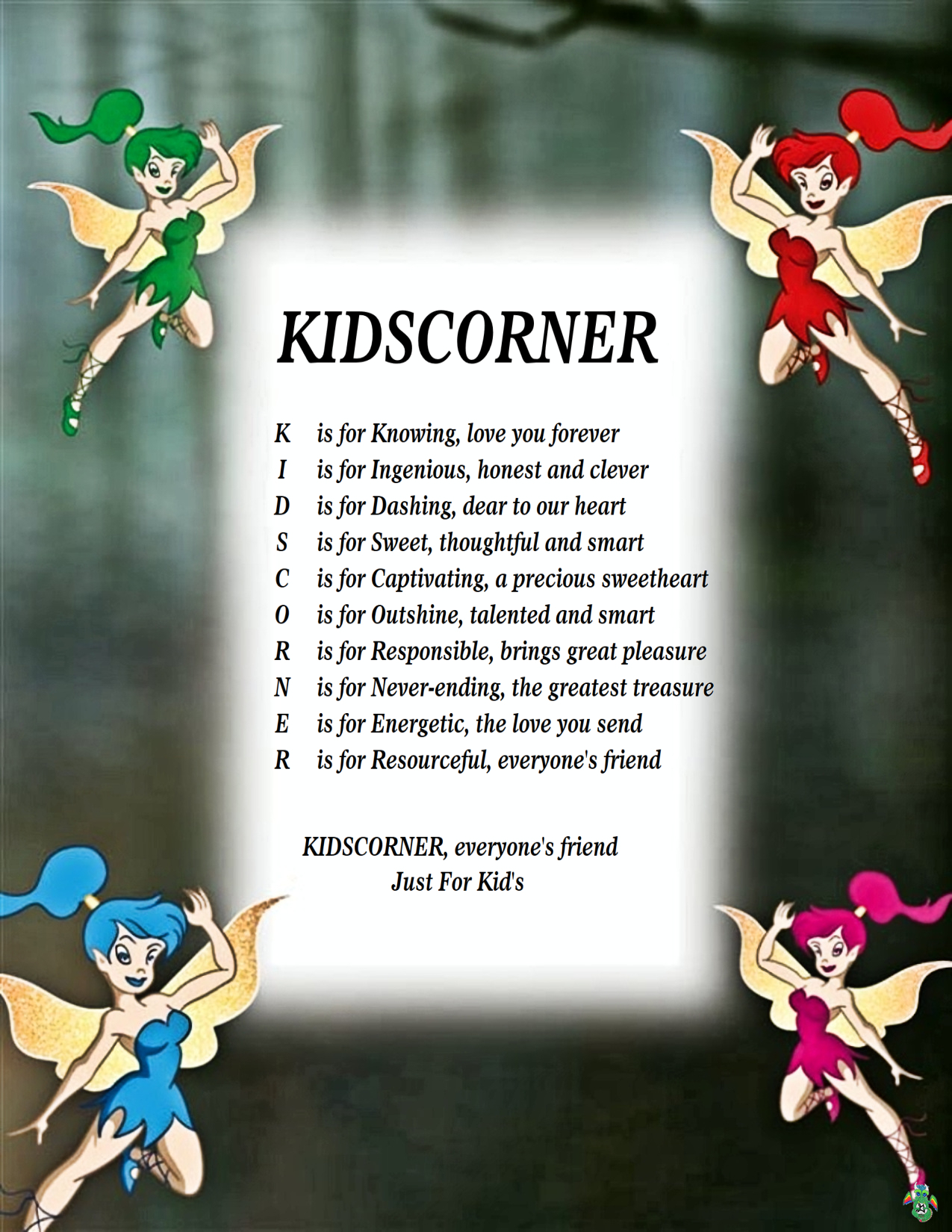 Kid's Corner Fairies 3 Child Name Poem