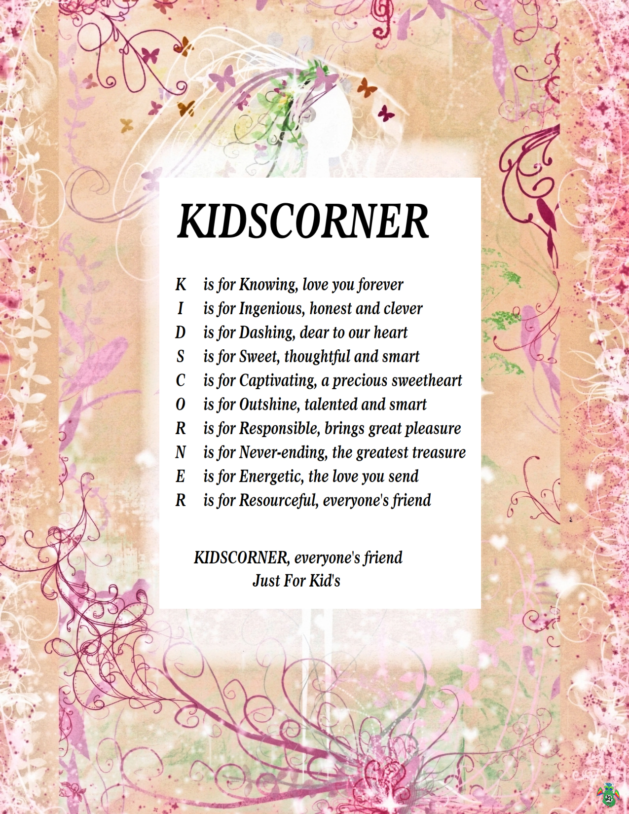 Kid's Corner Ballerina Child's Name Poem