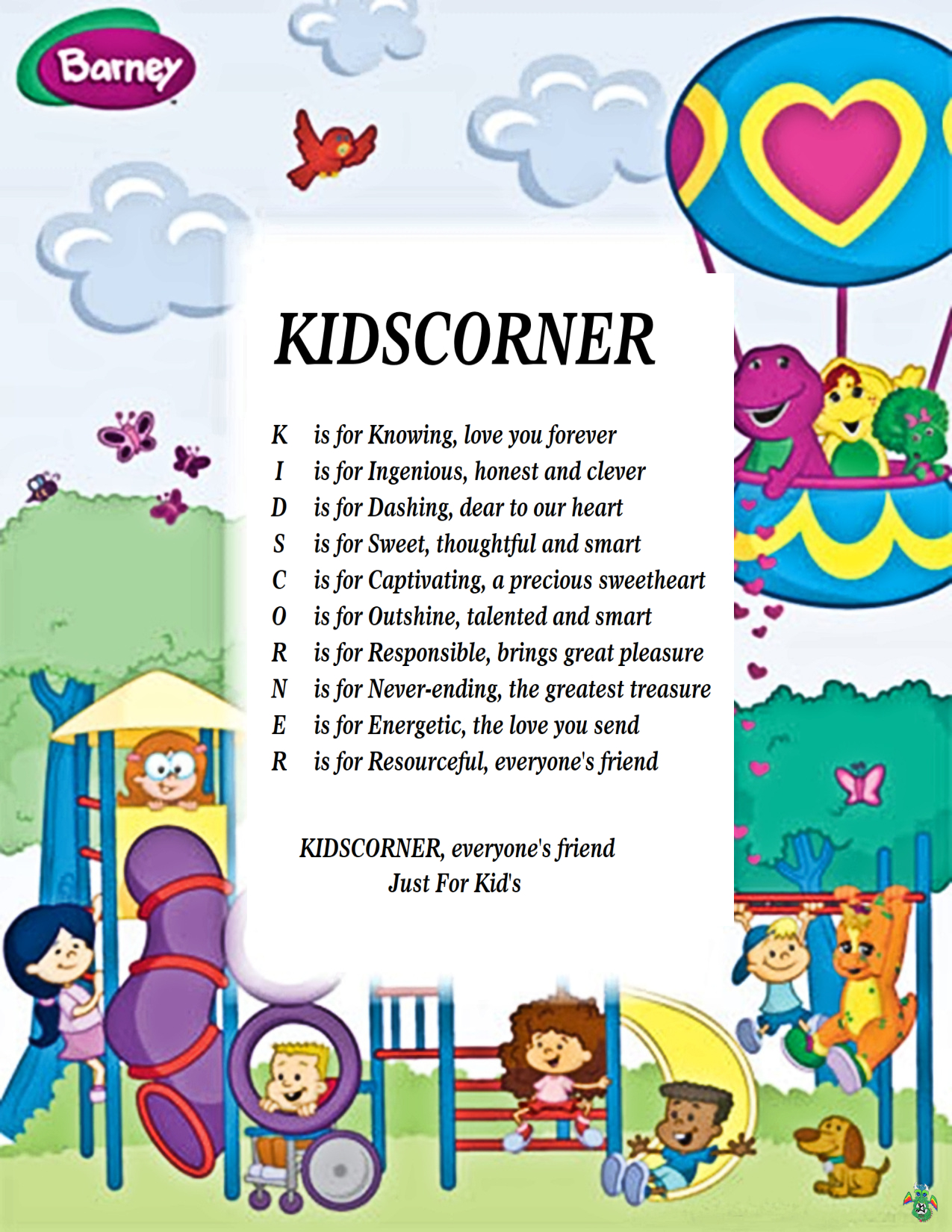 Kid's Corner Barney Park Child's Name Poem 