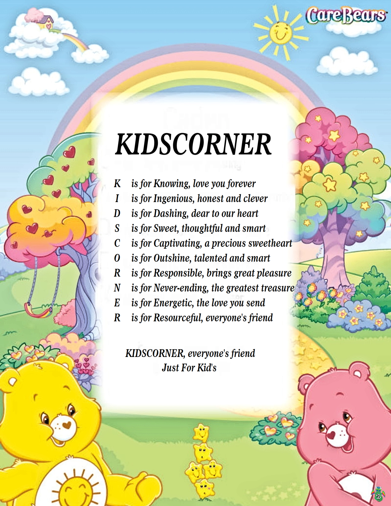 Kid's Corner Care Bears Playground Child Name Poem 