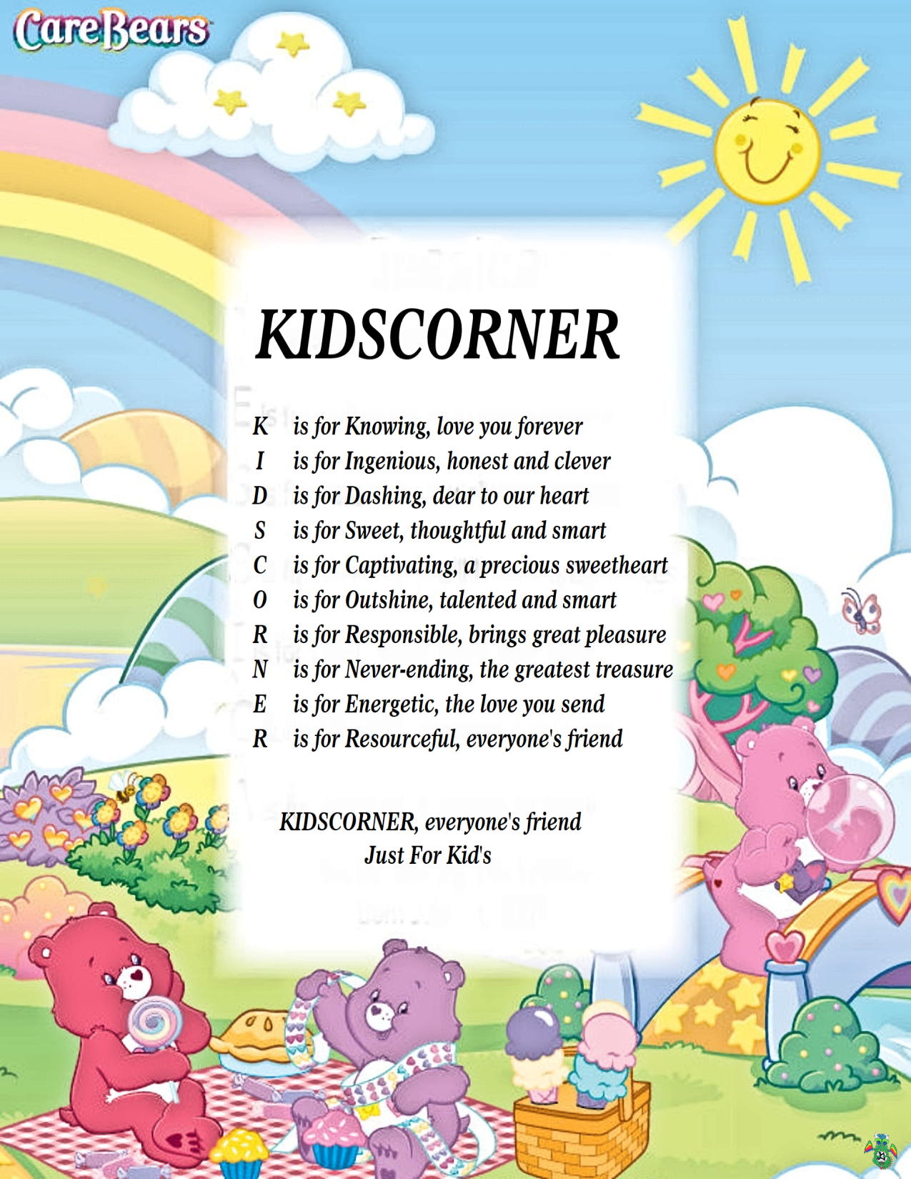 Kid's Corner Care Bears Picnic Child Name Poem