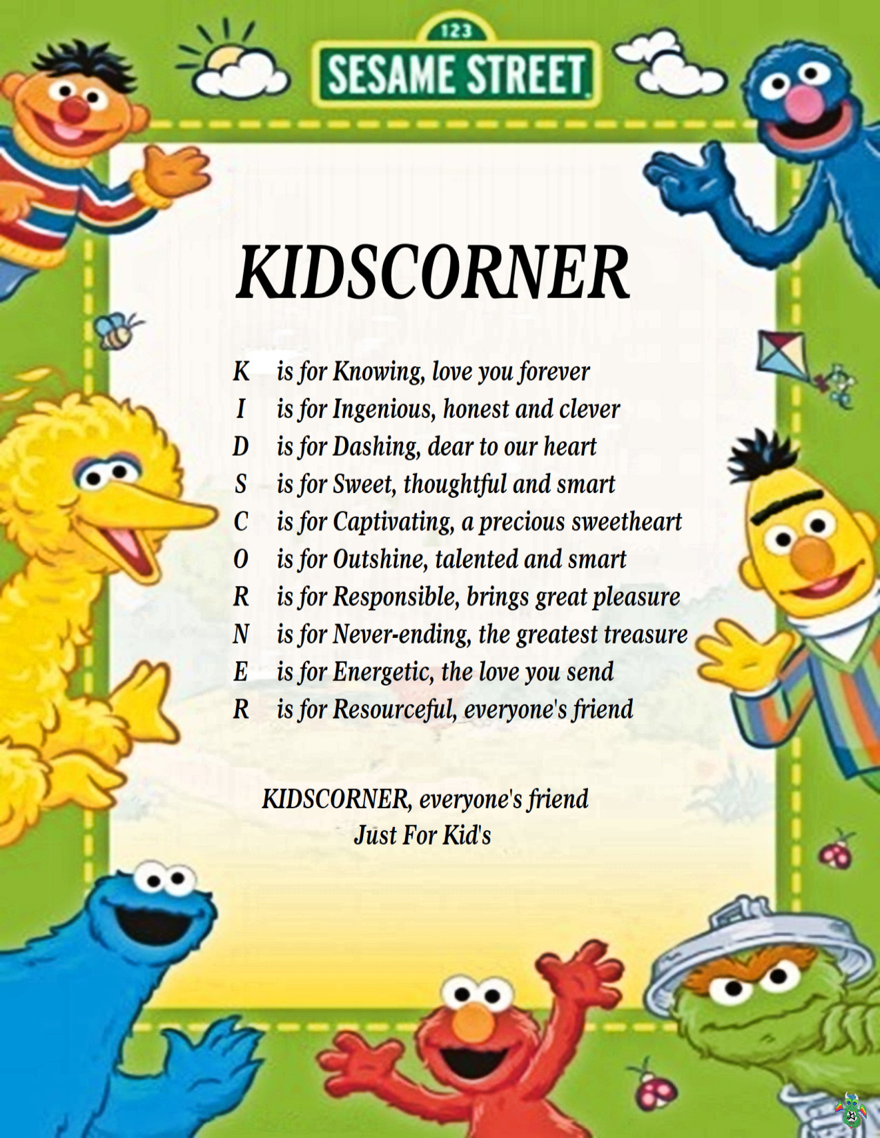 Kid's Corner Elmo And Friends Child Name Poem