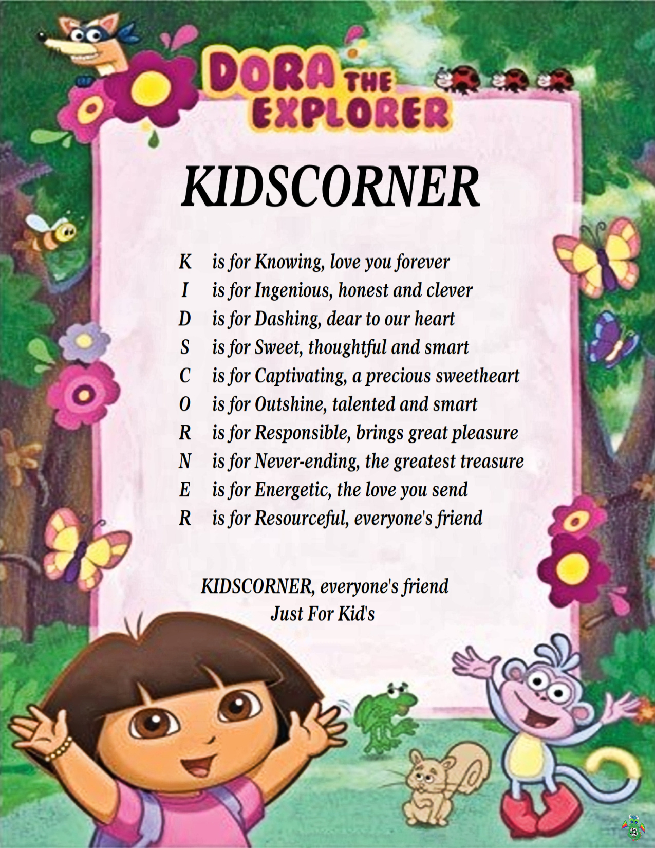 Kid's Corner Dora The Explorer Child Name Poem