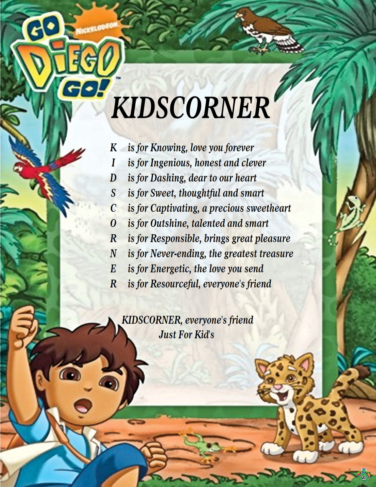 Kid's Corner Diego Child Name Poem Story