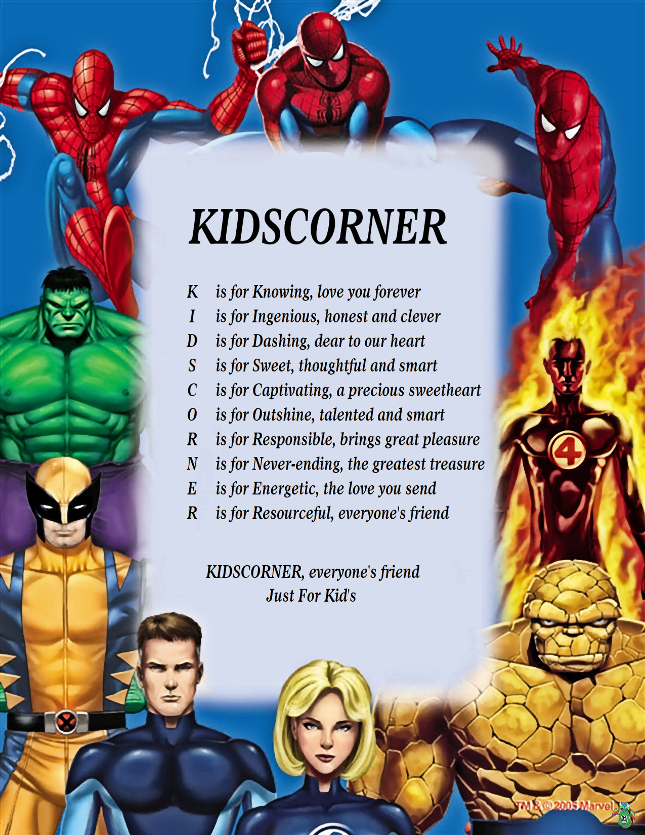 Kid's Corner Spiderman Child Name Poem