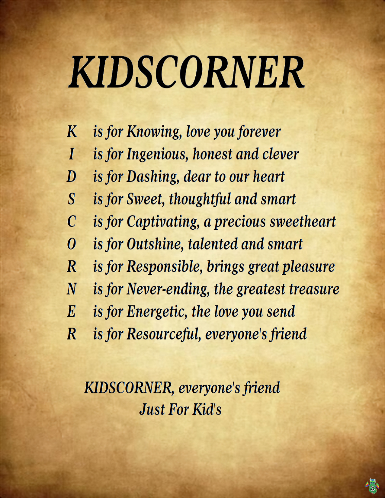 Kid's Corner Royal Parchment Portrait Child's Name Poem 