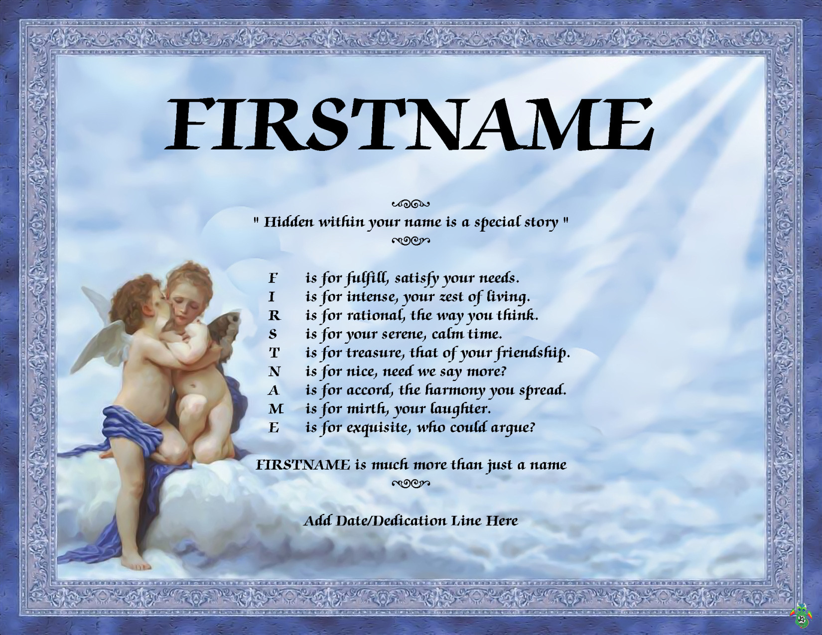 FIRST NAME POEM STORY Angel Kiss Border